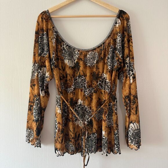 Vintage Suzie in the City Flare Sleeve Cinched Waist Scoop Lace Animal Y2K Large - Picture 6 of 8